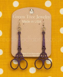 green tree scissor earrings in purple