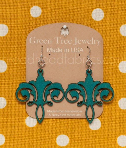 green tree chandelier earrings in teal