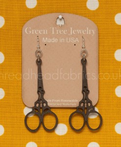 brown wooden embroidery scissor earrings
